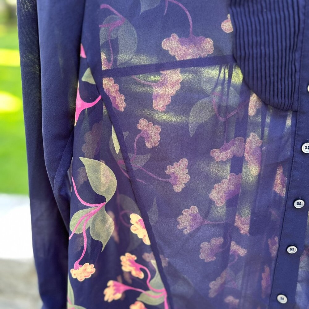 NWOT Anthropologie Maeve Floral High-Low Sheer Pintuck Tunic 4 - Picture 7 of 16